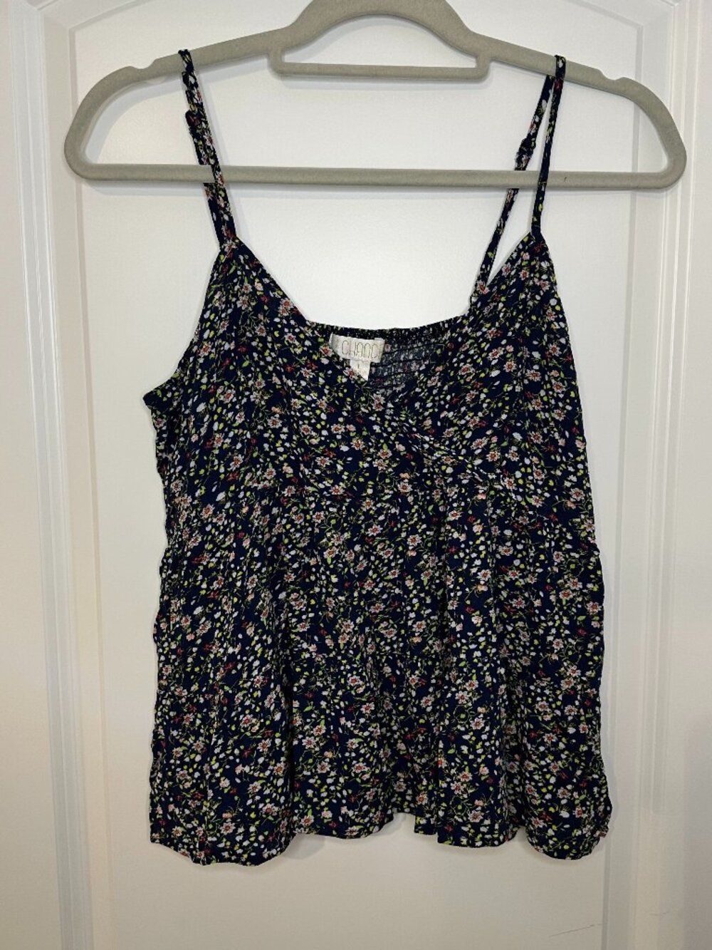 Chance Women's L Blue Floral Cami Tank Top Sleeveless Spaghetti Strap